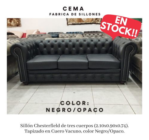 Sillon Chesterfield Clásico Cuero Vacuno Opaco 3 Cuerpos 