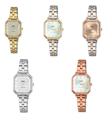 Reloj Q&q Qyq Qz73j201 Cuadrado Mujer Acero + Estuche