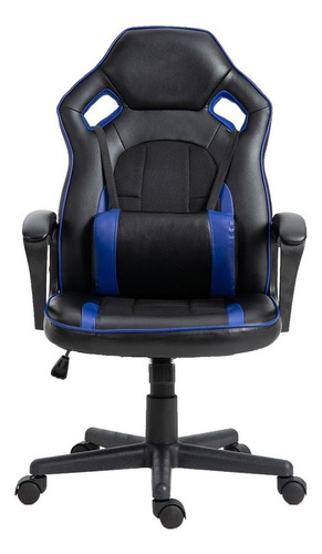 Silla De Escritorio 893814 Pli893814 Gamer Ergonómica  Negra Y Azul Con Tapizado De Cuero Sintético Y Mesh