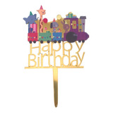 1 Cake Topper Happy Birthday Diseño De Tren Con Animales 