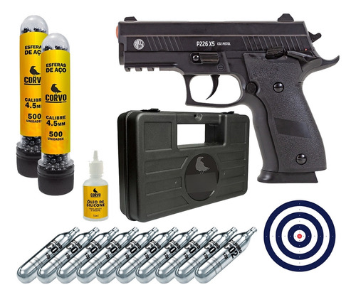 Airgun P226 X5 Blowback 4.5 + Case + 1000 Esferas + 10 Co2