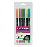 Plumones Punta Pincel Fluorescentes Doble Punta 6 Colores