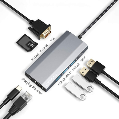 Usb C Concentrador Ethernet 9 En 1 Usb C Adaptador Vga ...