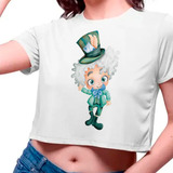 Camiseta Cropped Infantil Alice  Pais  Maravilha  Chapeleiro