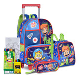 Kit Mochila Estojo Lancheira Infantil Gato Galactico Meninos