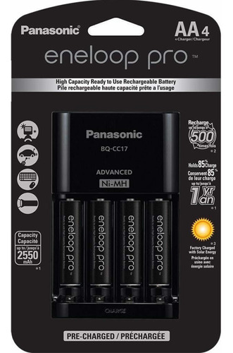Carregador Panasonic Eneloop Pro Com 4 Pilhas Recarregáveis