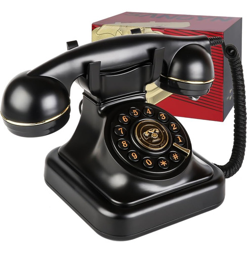 Telefono Fijo Retro Sangyn, Clasico, Giratorio, Negro