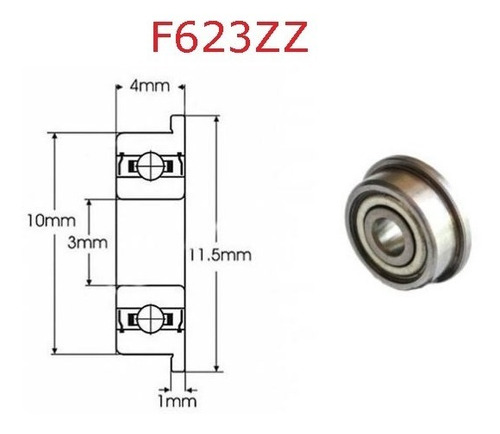 Kit 10 Micro Rolamento Com Flange F623zz 3x10x4 F623 3d