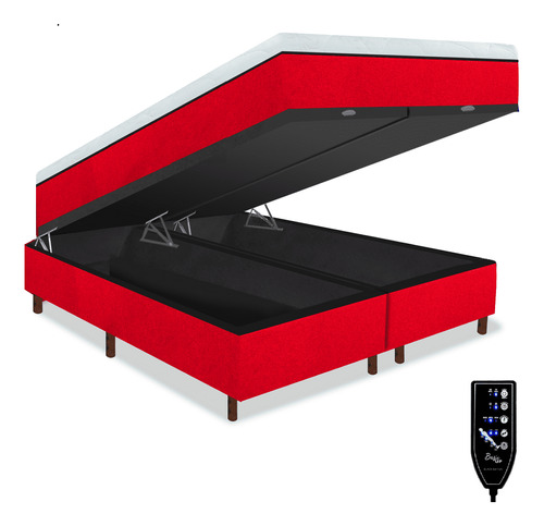 Colchão Magnético King Massageador Com Box Baú Cor Vermelho - Basic