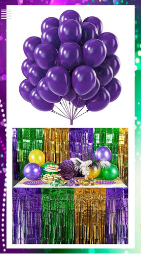 Royal Purple Balloons 50 Pcs 12 Inch And Mardi Gras Fringe T