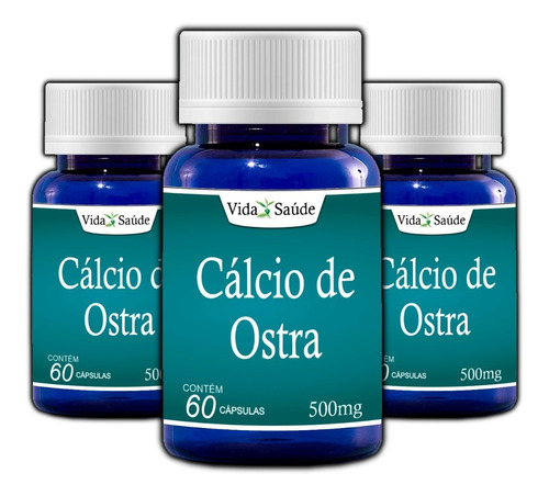 Cálcio De Ostra (fortalece Ossos) Cápsulas 500mg Kit 3 Potes