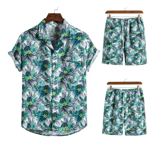 Conjunto De Dos Piezas Con Camisa Hawaiana De Estilo Playero