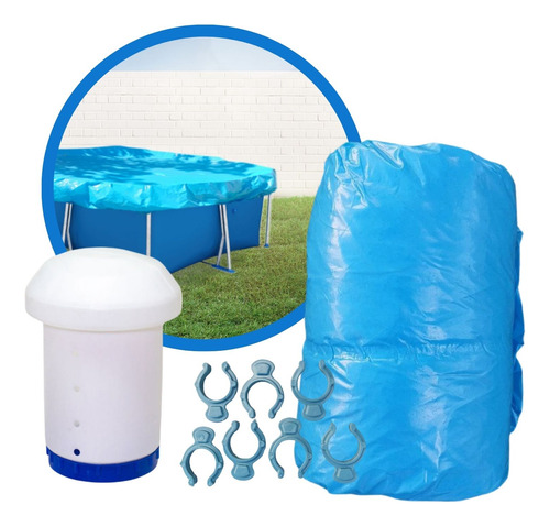 Cobertor Cubrepileta Elastico Para 3 X 2 M + 12 Ganchos+boya
