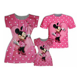 Blusa Pai E Vestidos Mãe E Filha - Minnie Rosa