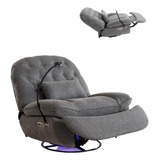 Sofa Reclinable Giratoria Electrica Control De Voz Gris 