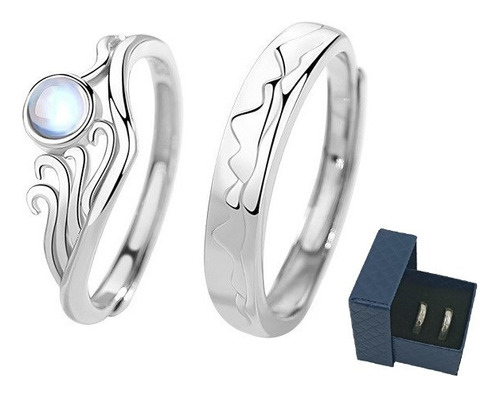 Duo Anillos Promesa Plata Ley 925 Montaña Y Ola A69 Novios