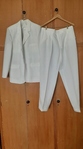 Traje Blanco Talle 54 Impecable Saco Pantalón +corbata Negra