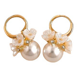 Aros Argolla Maxi Perla Flores Nacar Coquette Baño Oro 18k