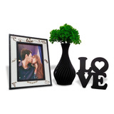 Kit Decoração Sala Rack- Love, Porta Retrato, Vaso E Planta