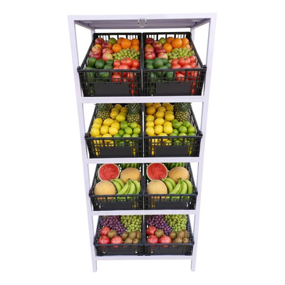 Frutero Verdulero Exhibidor Metalico 4 Niveles 8 Cajas  Bco | Meses sin interés