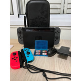 Nintendo Switch 32gb + 64gb Microsd +2 Jogos + Case - Modelo Hac-001 Desbloqueável