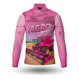 Camisa Camiseta Agro Feminina Rosa Proteção Solar Uv50+