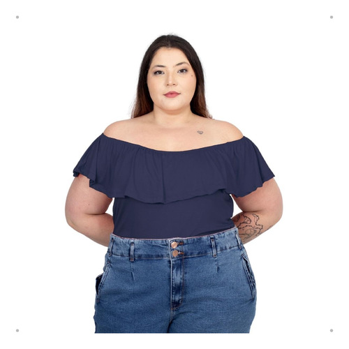 Blusinha Feminina Ciganinha Malha Babado Plus Size 56 Ao 60