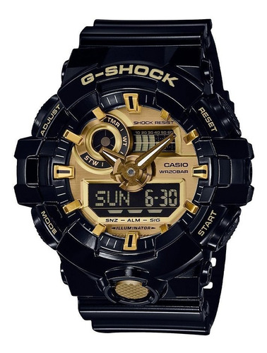 Reloj Casio G-shock Ga-710gb-1adr Original + Color De Correa Negro Brillante Con Bisel Negro Brillante, Fondo Dorado