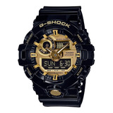 Reloj Casio G-shock Ga-710gb-1adr Original + Color De Correa Negro Brillante Con Bisel Negro Brillante, Fondo Dorado