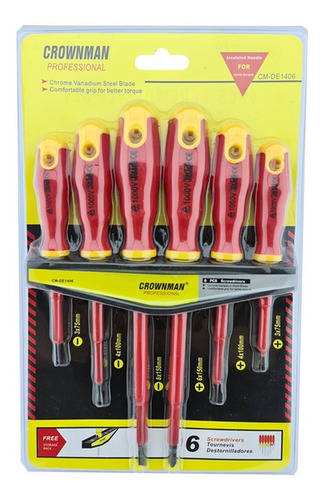 Set Kit Juego Destornilladores Electricos 6 Piezas Crownman