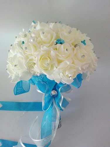 Ramo De Novia Ivory Azul Turqueza