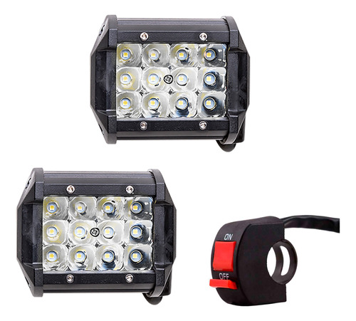 2 Faros Auxiliares 12 Led Cree 36w Moto 100% Aluminio +tecla