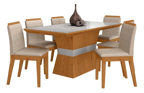 Conjunto Mesa De Jantar 6 Cadeiras Nairóbi Cinam/off/bege-ma Cor Cinamomo/off White/bege 03