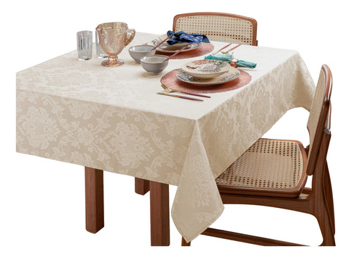 Toalha De Mesa 8 Lugares Retangular Nobre Jacquard 1,60x2,60 Cor Palha