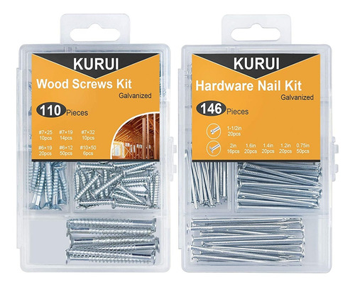 Set De 110 Tornillos Y 146 Clavos Kurui + Caja Organizadora