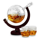 Set De Decantadores De Whisky Globe Con 2 Vasos Grabados