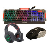 Kit Gamer Teclado Semi-mecânico + Mouse + Headset Fone Led 