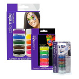 Kit Tinta De Rosto Color Make 10 Cores  +5 Neon +6 Glitter