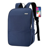 Mochila De Viaje C/puerto Usb Impermeable Antirrobo Azul