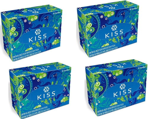 Lenço De Papel Kiss Folha Dupla 4 Caixas 100 Em Cada