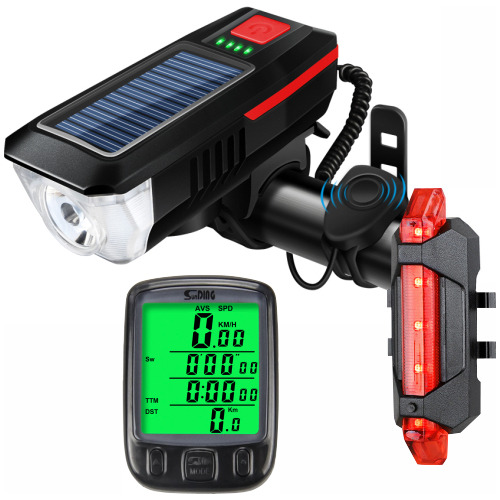 Farol De Bike Usb E Solar+ Led Traseiro+ Velocimetro Sd563