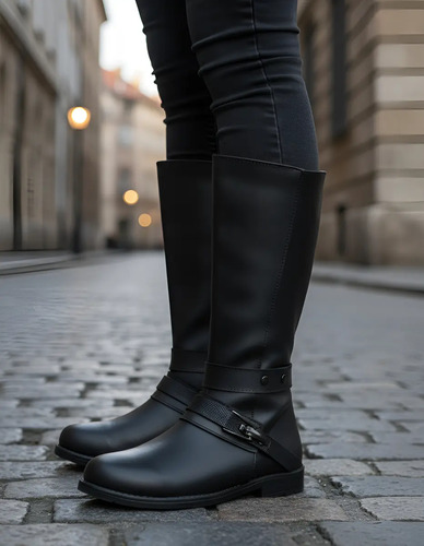 Bota Alta Piel Casual Niñas Moda Infantil Otoño Invierno