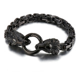 Pulsera Cabeza Leones Negros Acero Inoxidable Para Hombre