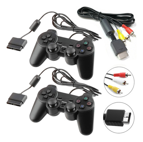 Kit Com 2x Controle Para Ps2 Compativel + Cabo De Imagem Ps2