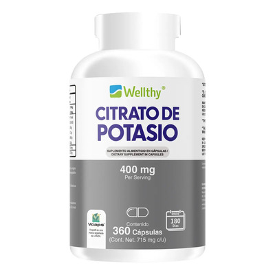 Wellthy Citrato De Potasio 360 Cápsulas 400mg. 180 Porciones Sabor Sin Sabor | Envío gratis