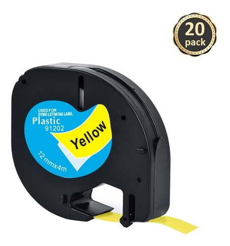 20 Cintas 91202 Plástico Amarillo Para Dymo Letratag Lt-100h