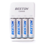 Cargador Baterías Beston + 4 Baterías Doble A Recargables