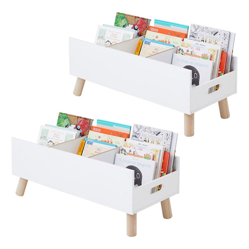 Kit 2 Porta Livros Revisteiro Montessori -palito 80cm Branco