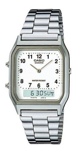 Reloj Casio Modelo Aq 230 Plateado Caratula Blanca 