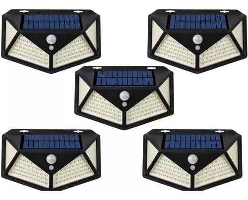 Pack 5 Foco Solar 100 Led Lampar Exterior Sensor Movimiento